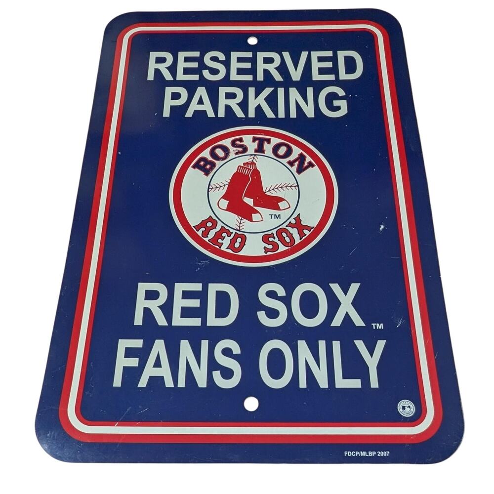 Boston Red Sox Sign Blue MLB Baseball Reserved Parking Fans Only Sign 18”x12”